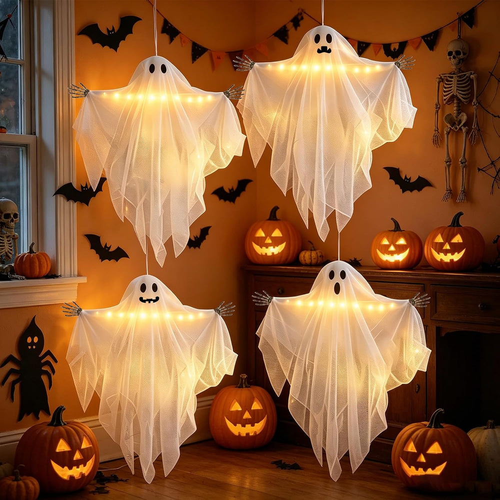 Halloween Decorations Outdoor 4 Pack 27.5" Light up Hanging Ghosts Decor