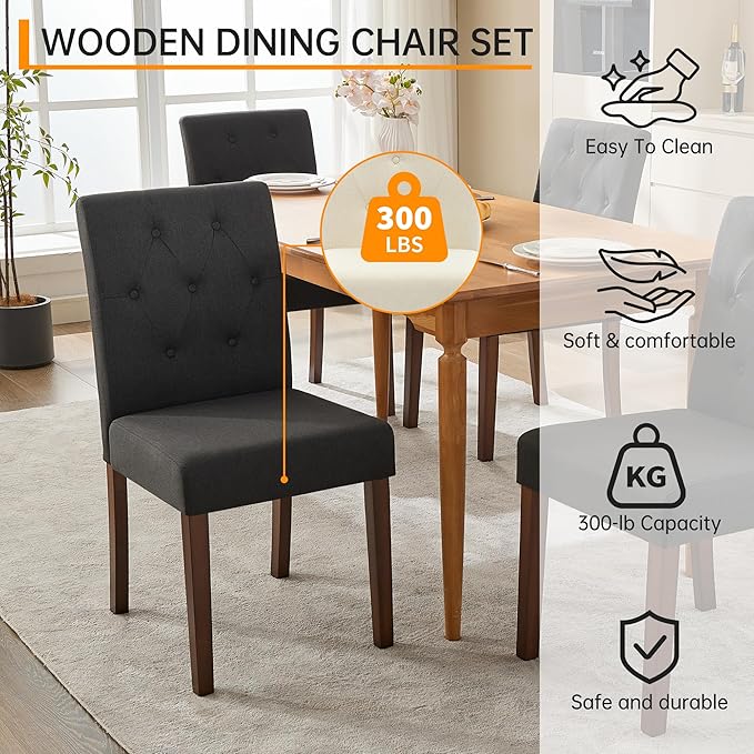 Upholstered Dining Chairs Set of 2, Button Tufted Parsons Chairs with Wood Le...