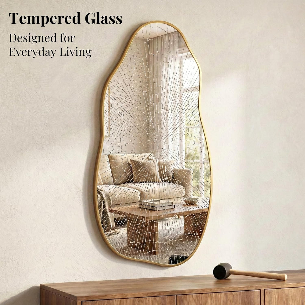 Matte Gold 30x16.5 Inch Irregular Organic Freeform Wall Mirror