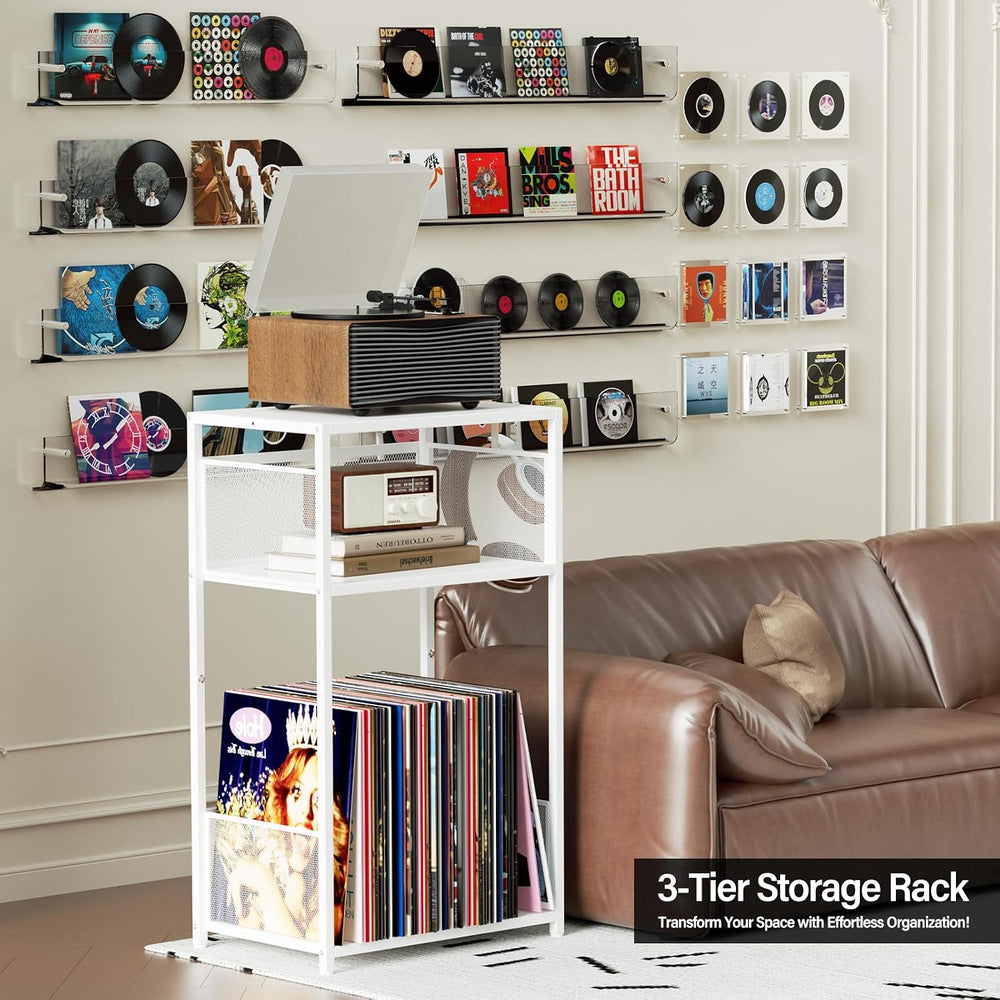 Aduanbang 3 Tier End Table,Record Player Stand with Storage Up to 100 Albums,...
