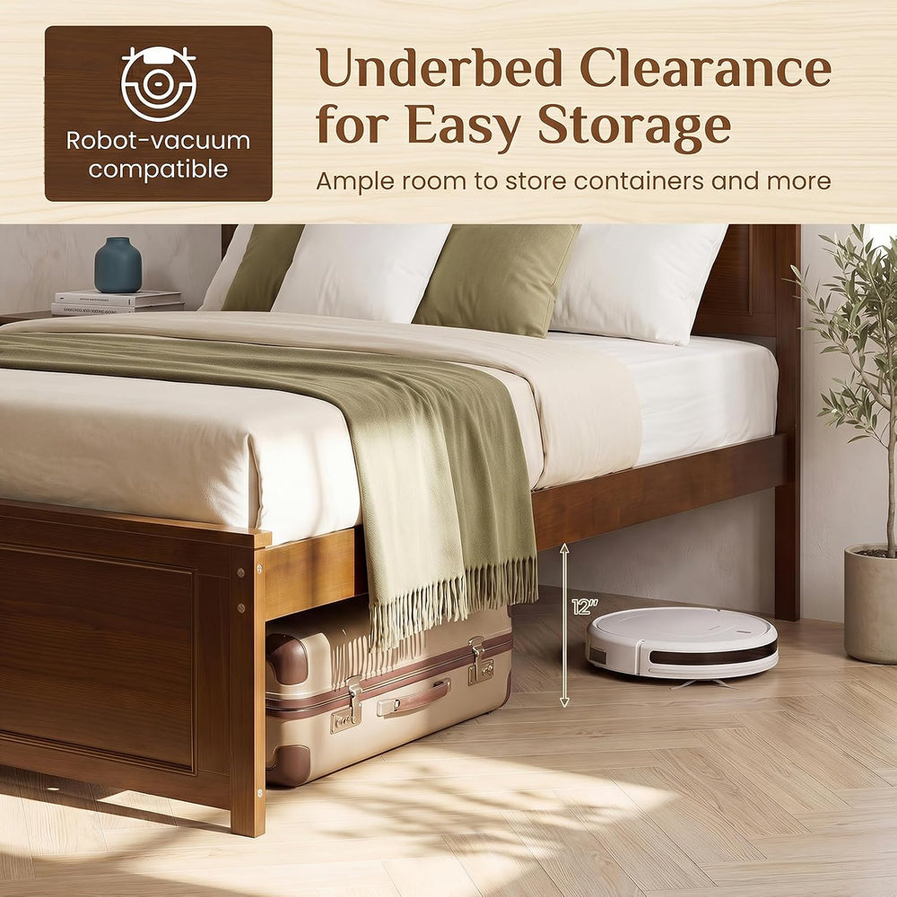 GIANTEX Full Size Bed Frame with Headboard & Footboard, Walnut
