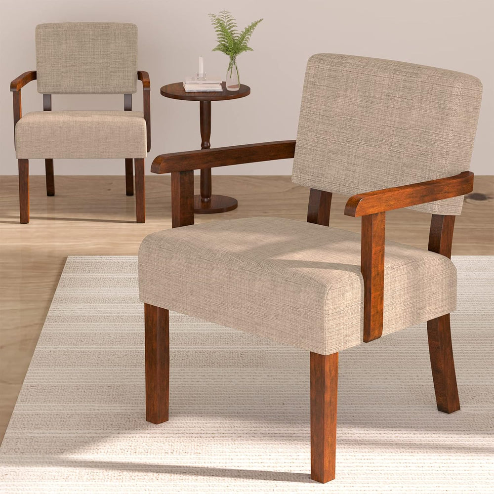 FAGAGA Accent Chairs Set of 2, 2 Solid Wood Armchairs with Side Table