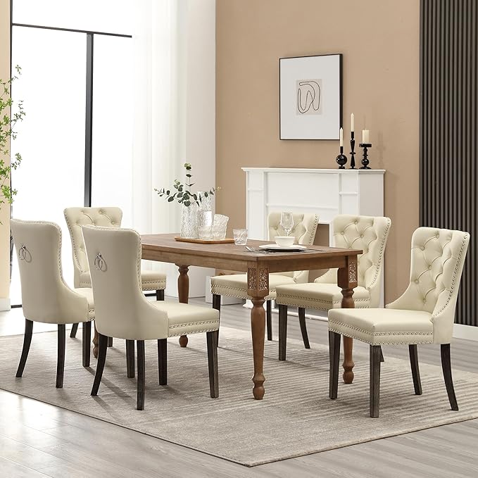 KCC Faux Leather Dining Chairs Set of 4, Upholstered High-end Tufted Dining R...