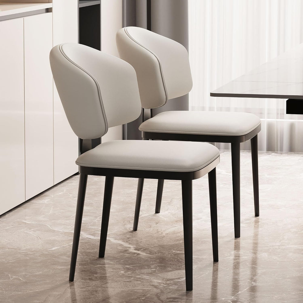 Faux Leather Dining Chairs, Off-White Accent Chairs Set of 2