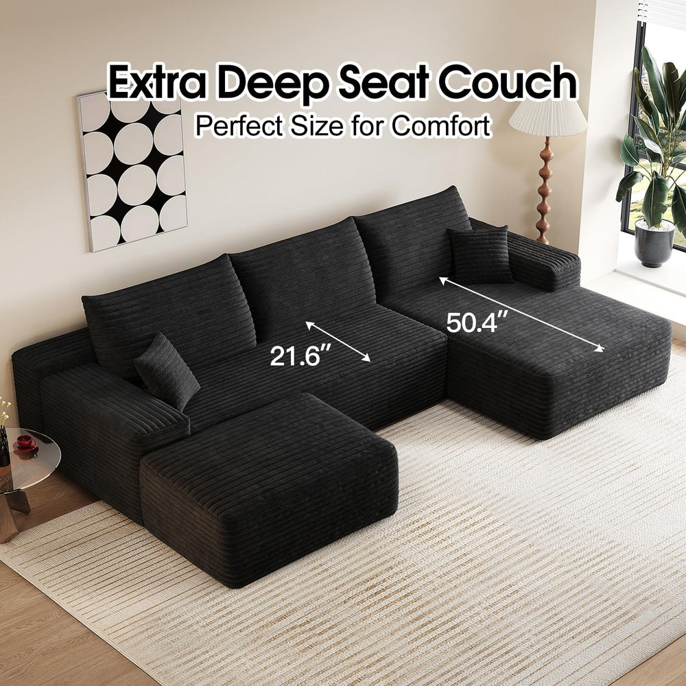 107.5" Comfy U-Shaped Sectional Modern Boneless Corduroy Couch with Chai...