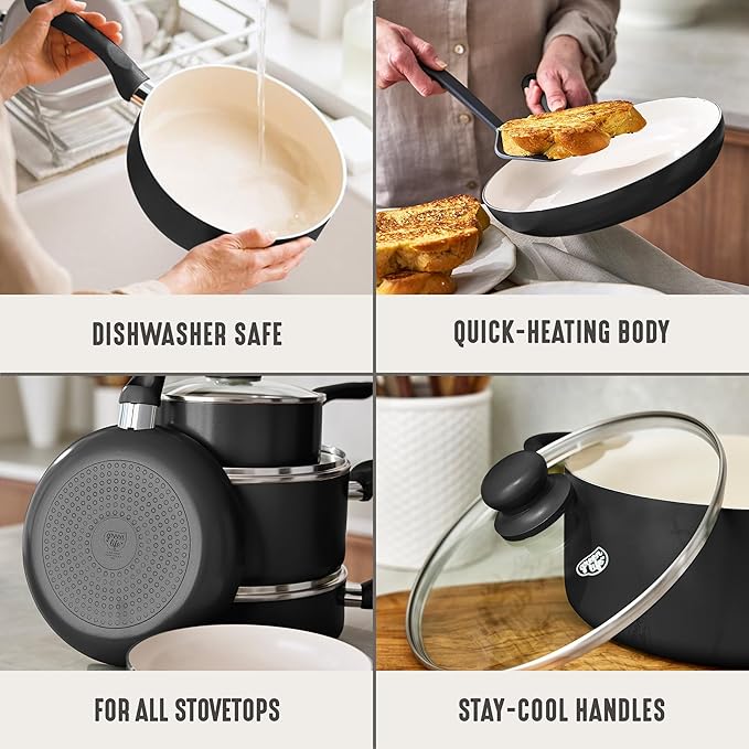 GreenLife 16-Piece Nonstick Cookware Set, Non-Toxic Ceramic Pots and Pans Set