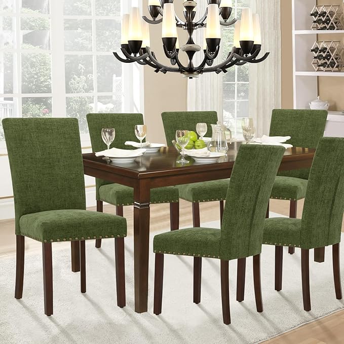 Parsons Dining Chairs Set of 2, Upholstered Nailhead Dining Room Kitchen Side...