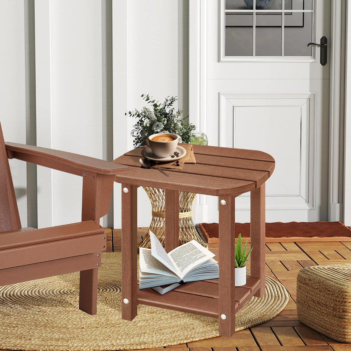 LZRS 2-Tier Patio Side Table, Heavy Duty HDPE Outdoor End Table with Wood Texture, Weatherproof Composite Table for Adirondack Chairs, Deck, Pool, Indoor/Outdoor, No Peeling Cracking(Brown)