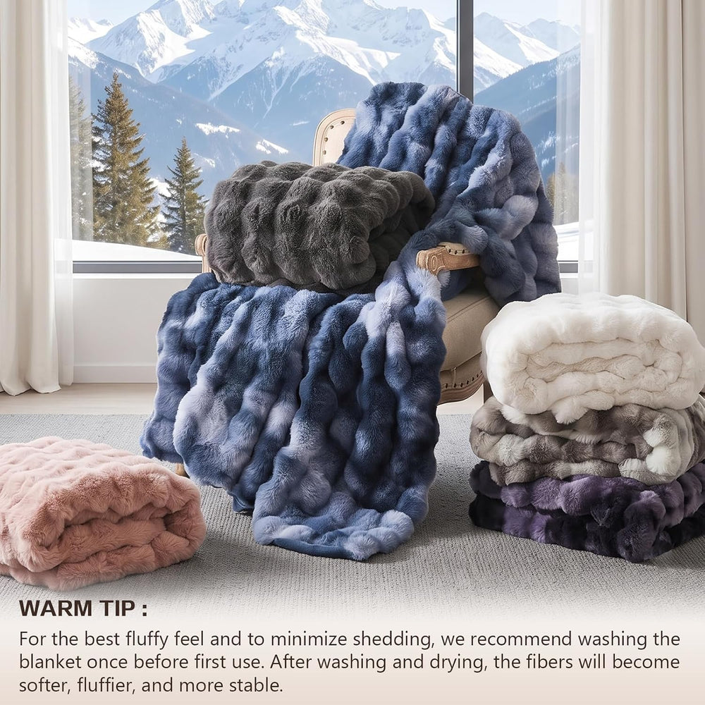 Faux Fur Throw Blanket for Couch, Luxury Cozy Soft Fluffy and Fuzzy Plush Rab...