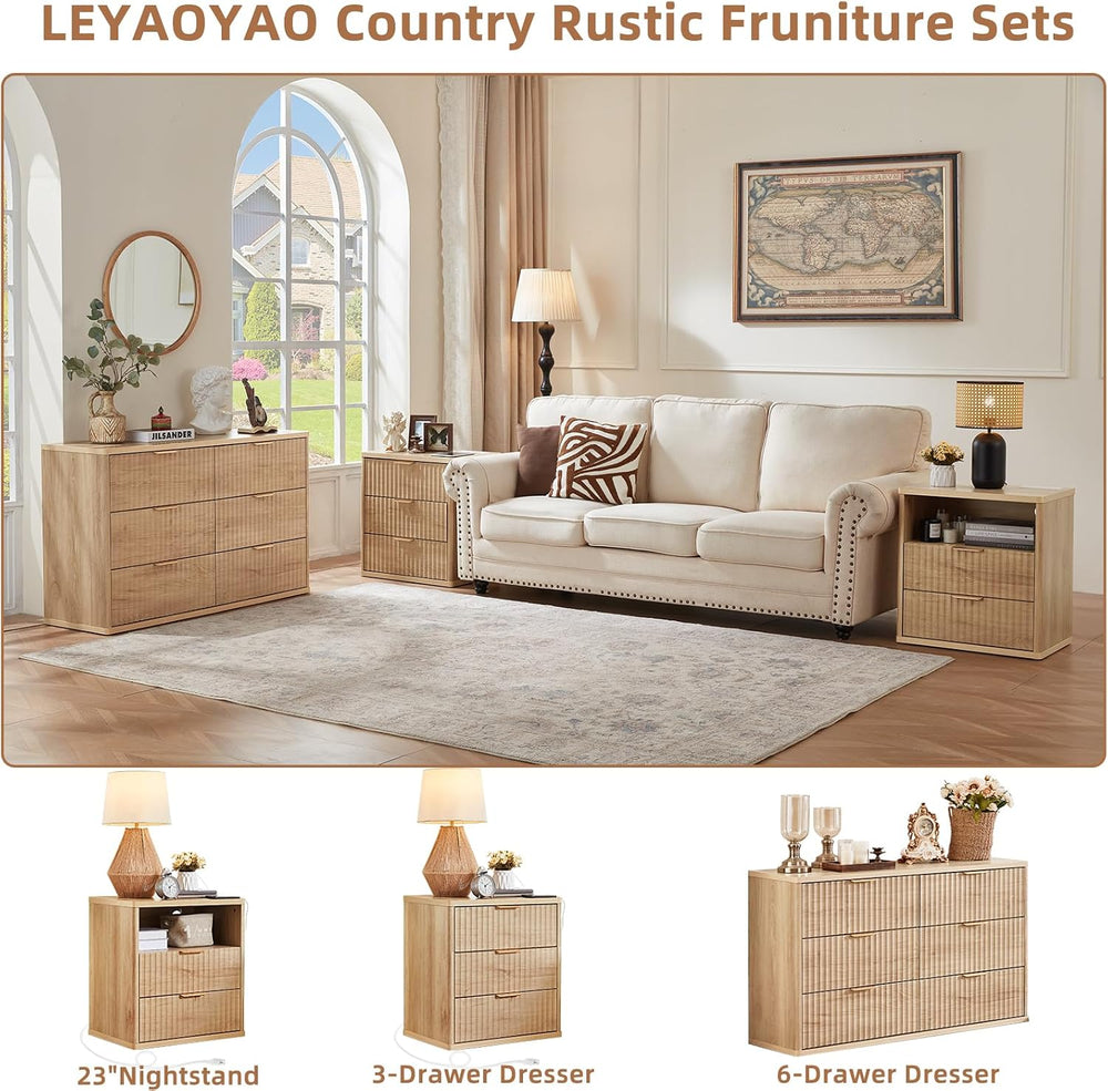 LEYAOYAO 23" Wide Fluted Farmhouse Night Stand Set of 2 with Charging St...