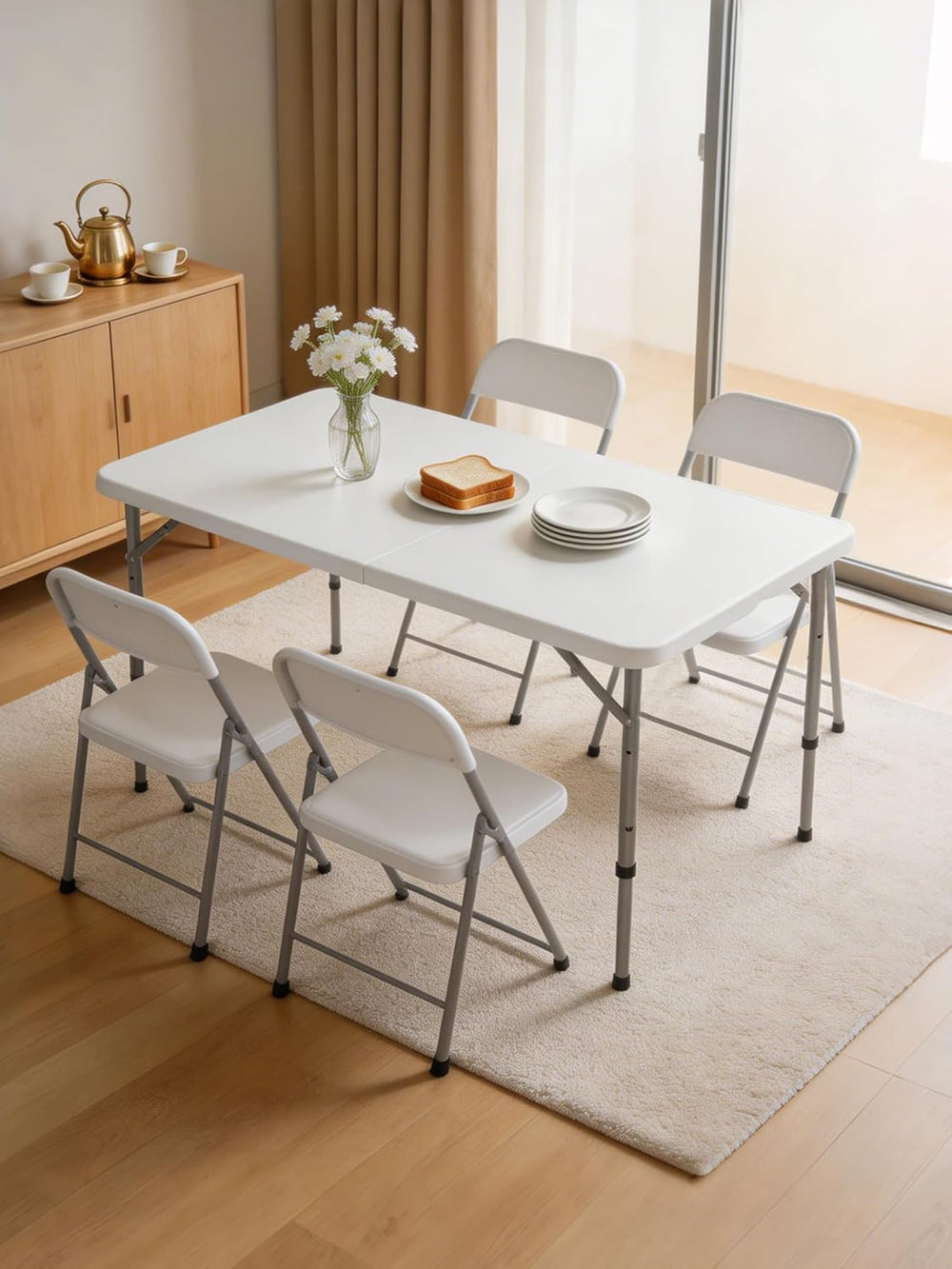 Folding Camping Table 4 Foot Adjustable Height 350lbs, 4FT Folding Picnic Car...