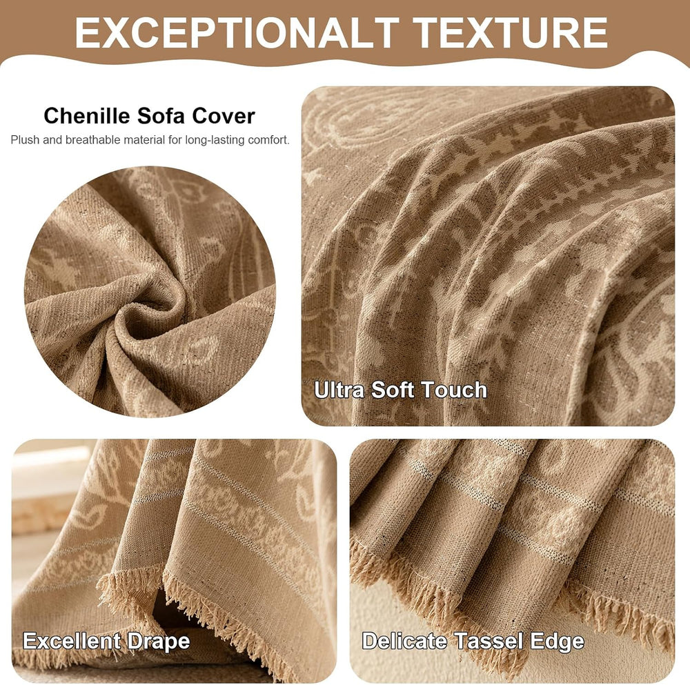 VClife Boho Couch Cover Vintage Floral Sofa Cover, Khaki, 71 x 134