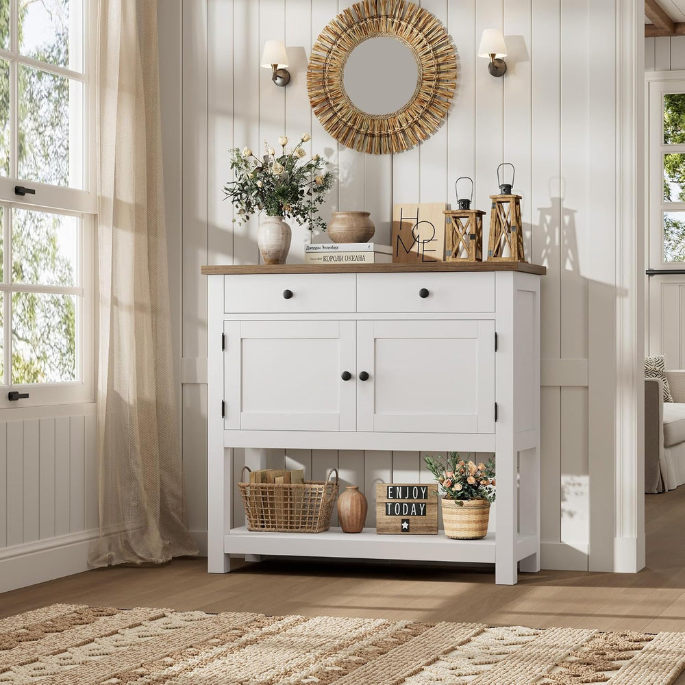 HOSTACK Farmhouse Console Table with Storage, 35.4" W Entryway Table, Wh...
