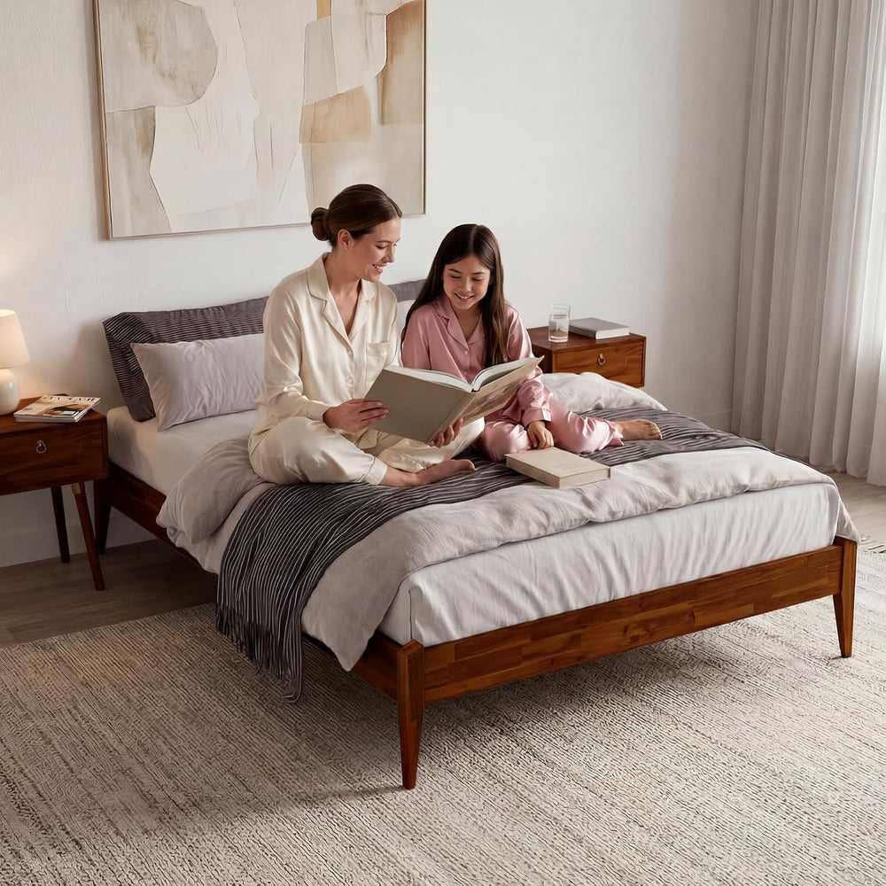 Bme Dinkee 15-Inch Solid Wood Queen Platform Bed Frame - Japanese Joinery, Mi...