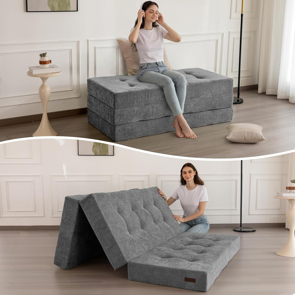 MAXYOYO 6" Folding Sofa Bed for Floor, Tufted Tri-Fold Floor Mattress