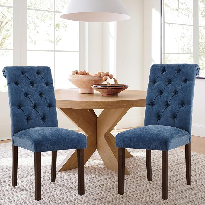 COLAMY Button Tufted Dining Chairs Set of 4, Parsons Upholstered Fabric Dinin...
