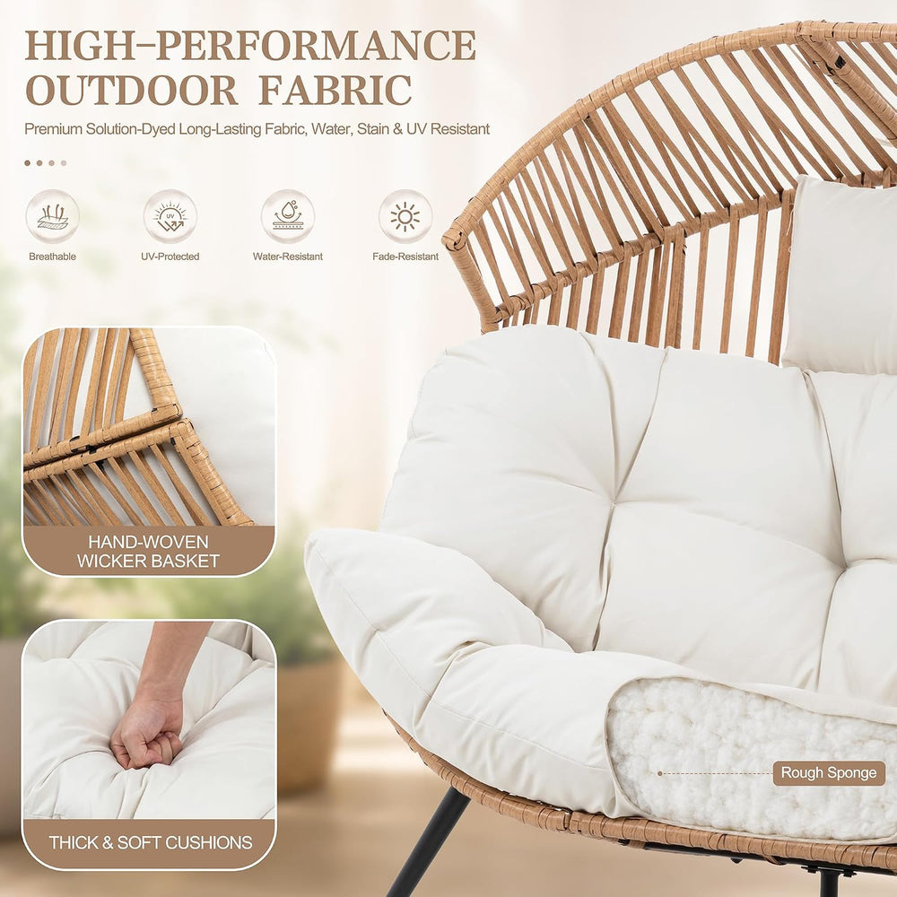 Shintenchi Double Egg Chair Outdoor Rattan Patio Chair with Cushion, Oversize...