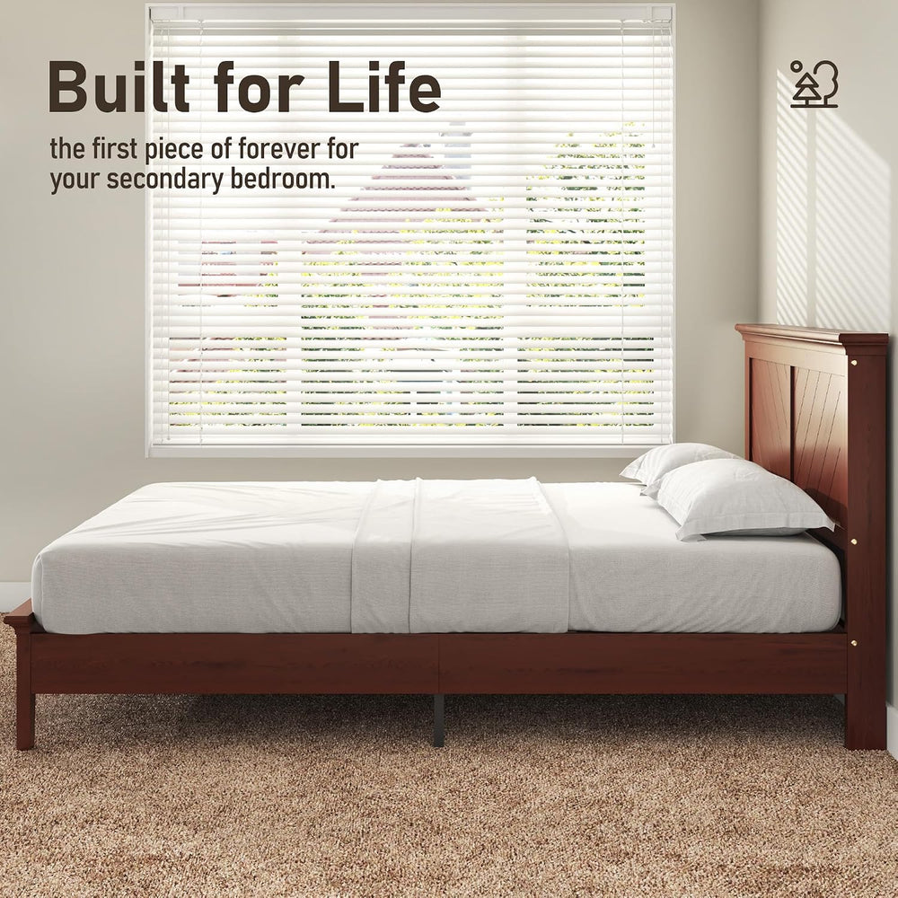 Lifezone Solid Acacia Wood Queen Bed Frame with Headboard Cherry Finish