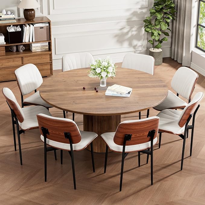 Dining Chairs Set of 6, Mid-Century Modern Upholstered PU Leather Chairs with...