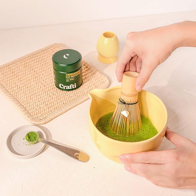 Crafti Matcha Whisk Set | Golden Hour 6-Piece Matcha Kit | Matcha Bowl