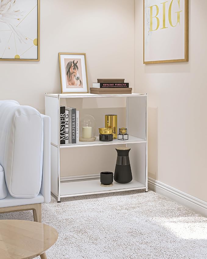 32-Inch 2-Tier Metal Bookcase, Open Shelf Storage Organizer for Living Room, ...