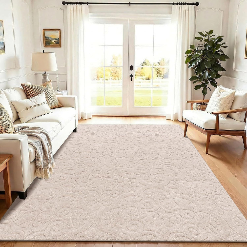 U'Artlines 8x10ft Washable Area Rug for Living Room,Neutral Beige Rugs