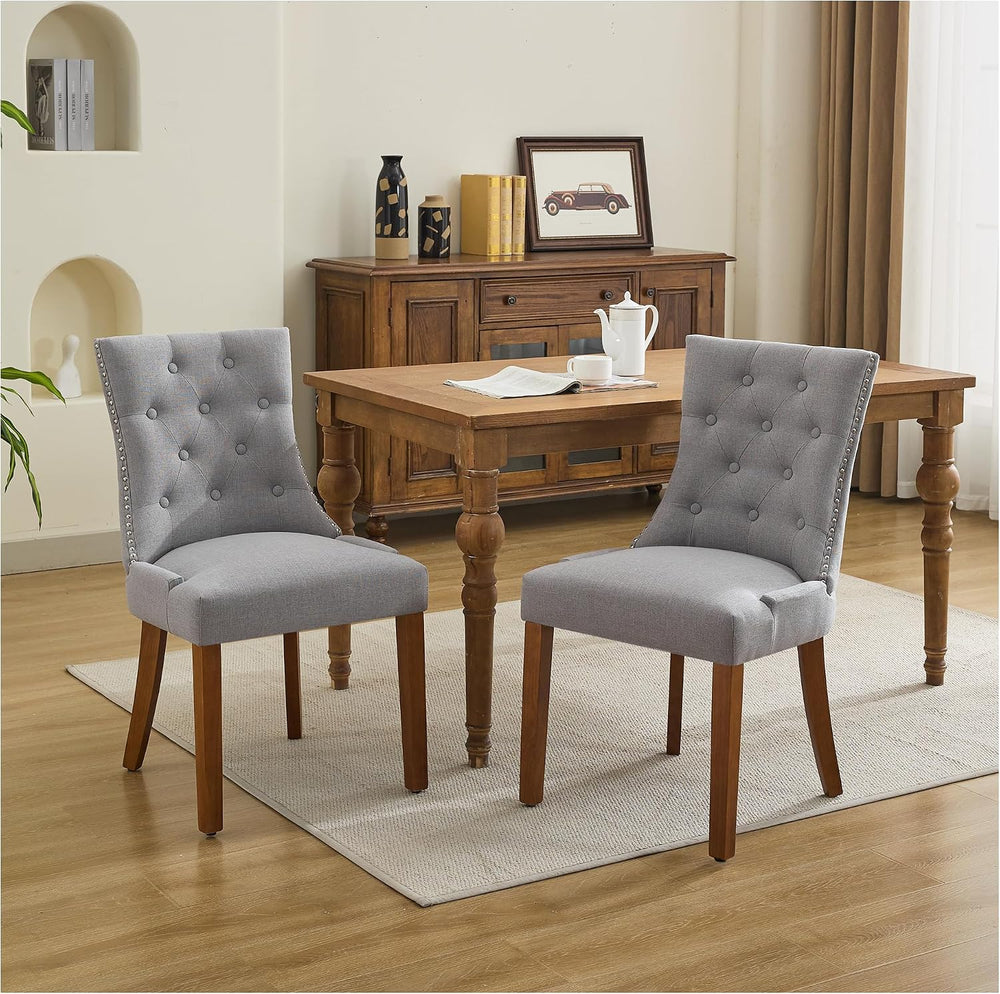 Upholstered Tufted Dining Chairs Set of 2, Fabric Side Dining Room Chairs wit...