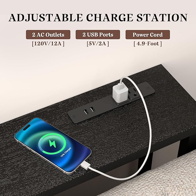 GRLEAF 90" Sofa Table with Built-in Power Strip (4 AC Outlets & 4 US...