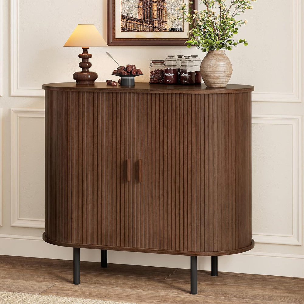 ComfyCorner 31.5" Fluted Buffet Sideboard Cabinet with Sliding Door, Walnut