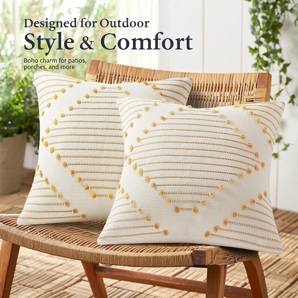 Mecatny Boho Outdoor Throw Pillow Covers 20x20 Set of 2 Yellow & White