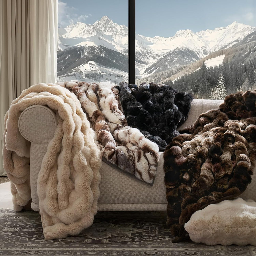 Faux Rabbit Fur Bubble Throw Blanket, 60"x80", Mocha Brown