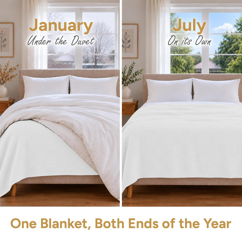 100% Cotton Blanket King Size Thermal Blanket (108"x90") - Lightwei...
