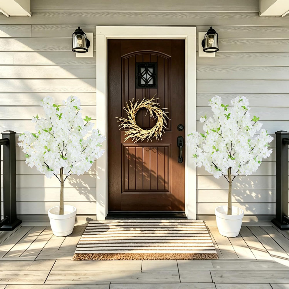 4FT White Artificial Cherry Blossom Tree with Pot for Home Wedding Decor