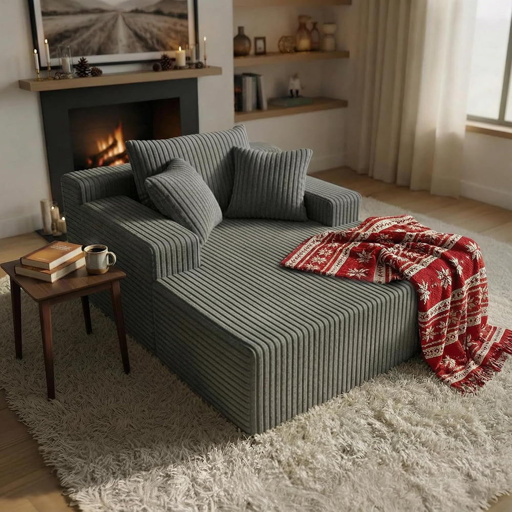 Chaise Lounge with Armrests, Oversized Sofa Bed with 3 Pillows, Cozy Couch, S...