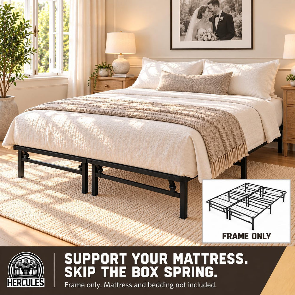 Hercules 14-Inch Heavy-Duty Metal Platform Bed Frame, Queen, Black