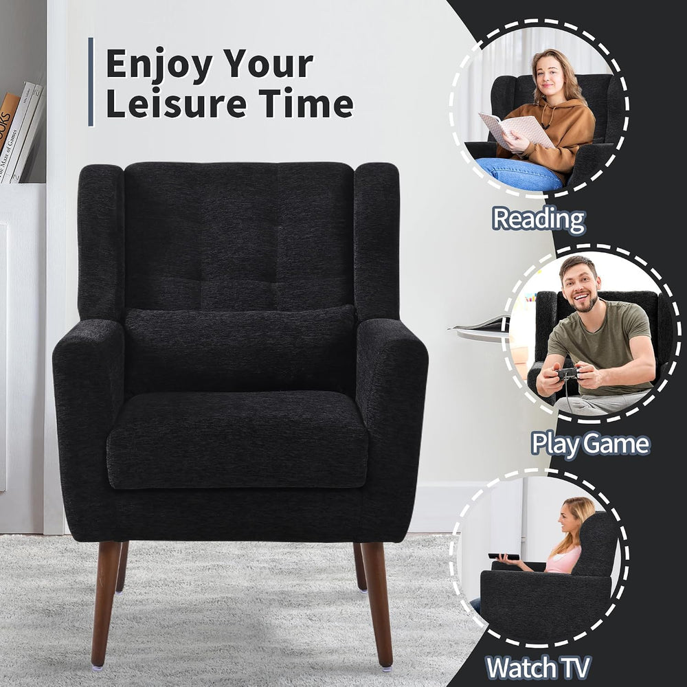 Modern Accent Chair, Upholstered Arm Chair with Waist Pillow, Single Sofa Cha...