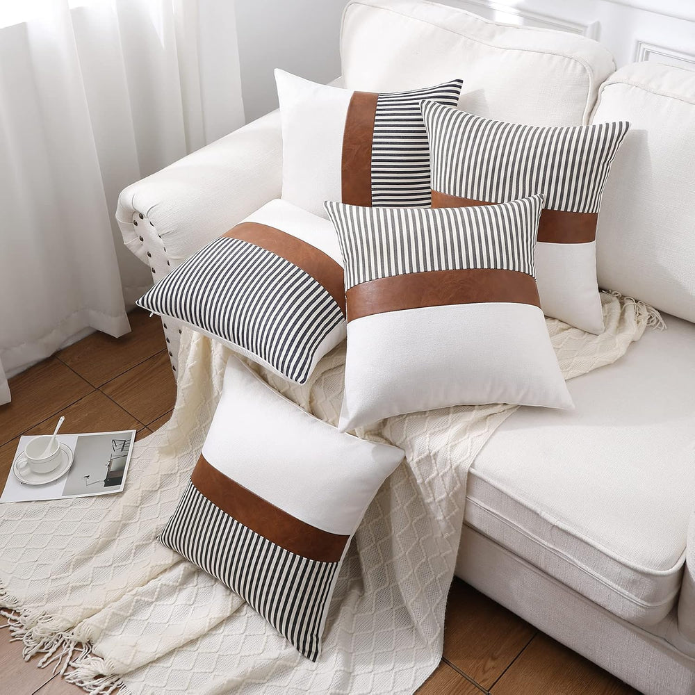 Mecatny Faux Leather Throw Pillows 18x18 Set of 2 with Inserts Grey