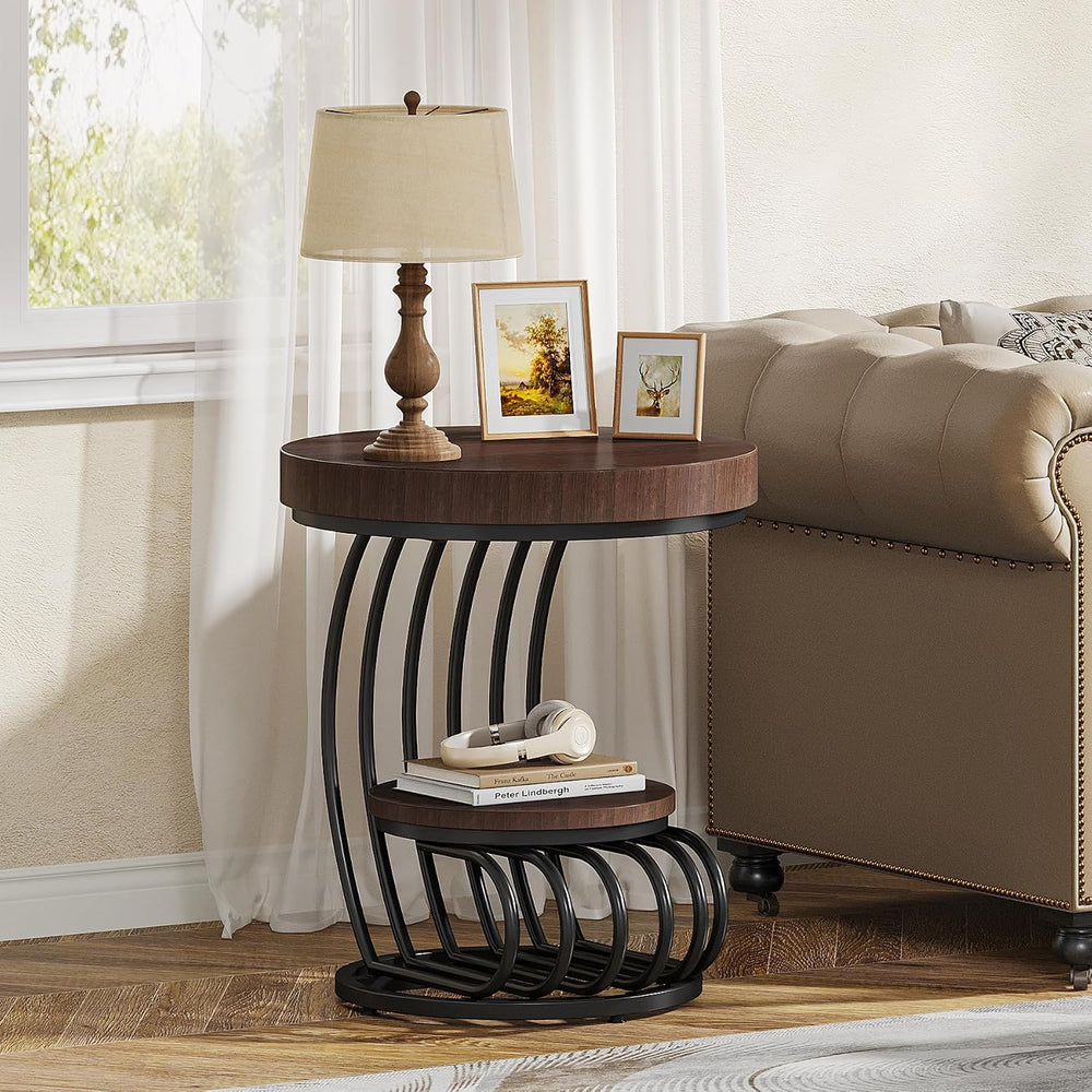 Tribesigns Round End Table, 2-Tier Farmhose Wood Side Table with Shelf Storag...