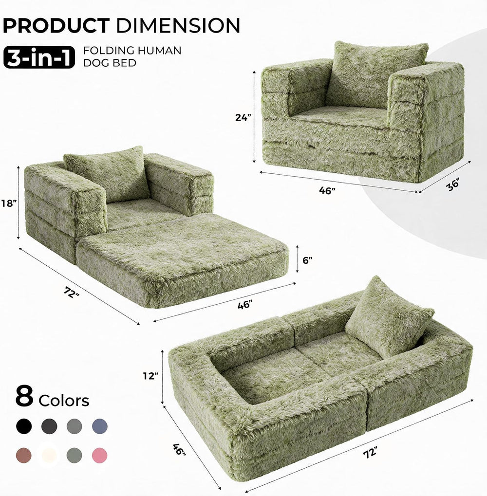Convertible Sofa Bed, 3-in-1 Futon Sofa Bed with Pillow, Foldable Pull Out Fl...