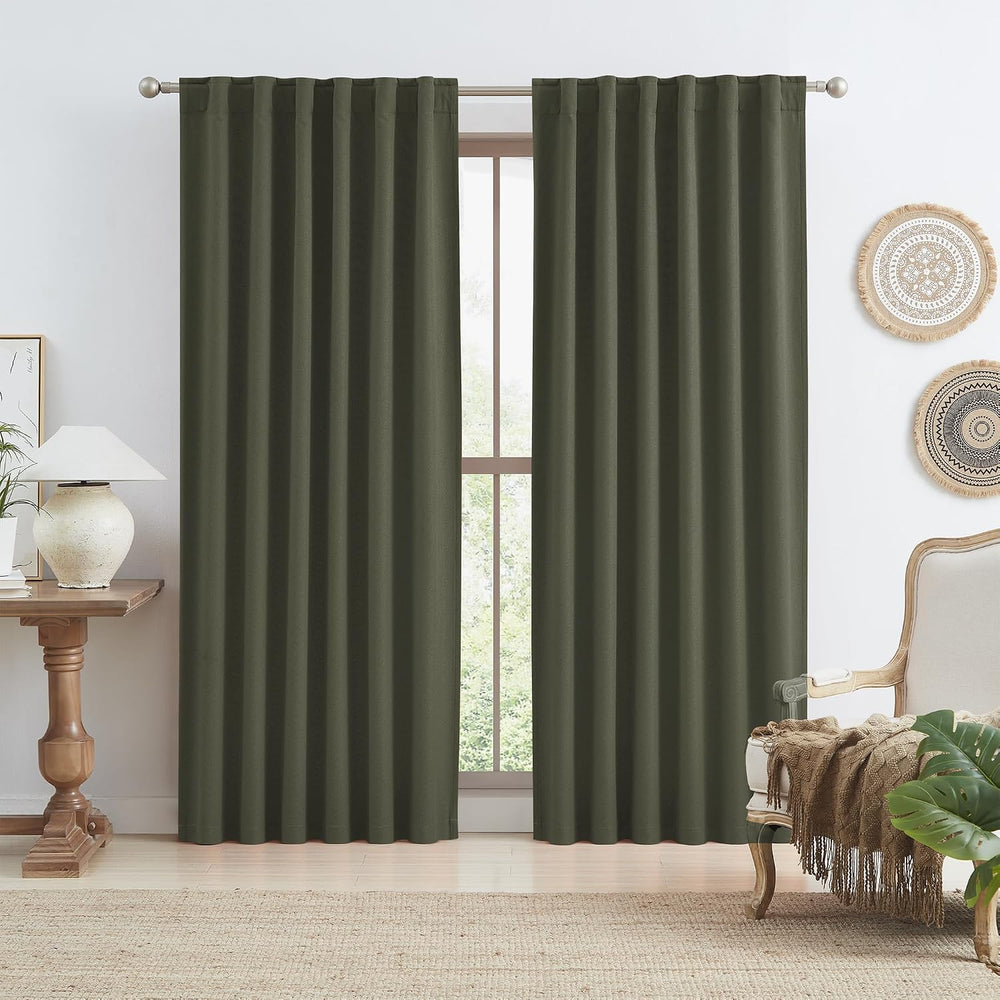 KEQIAOSUOCAI Dark Olive Green Blackout Curtains 90 Inches Long 2 Panels Set- ...