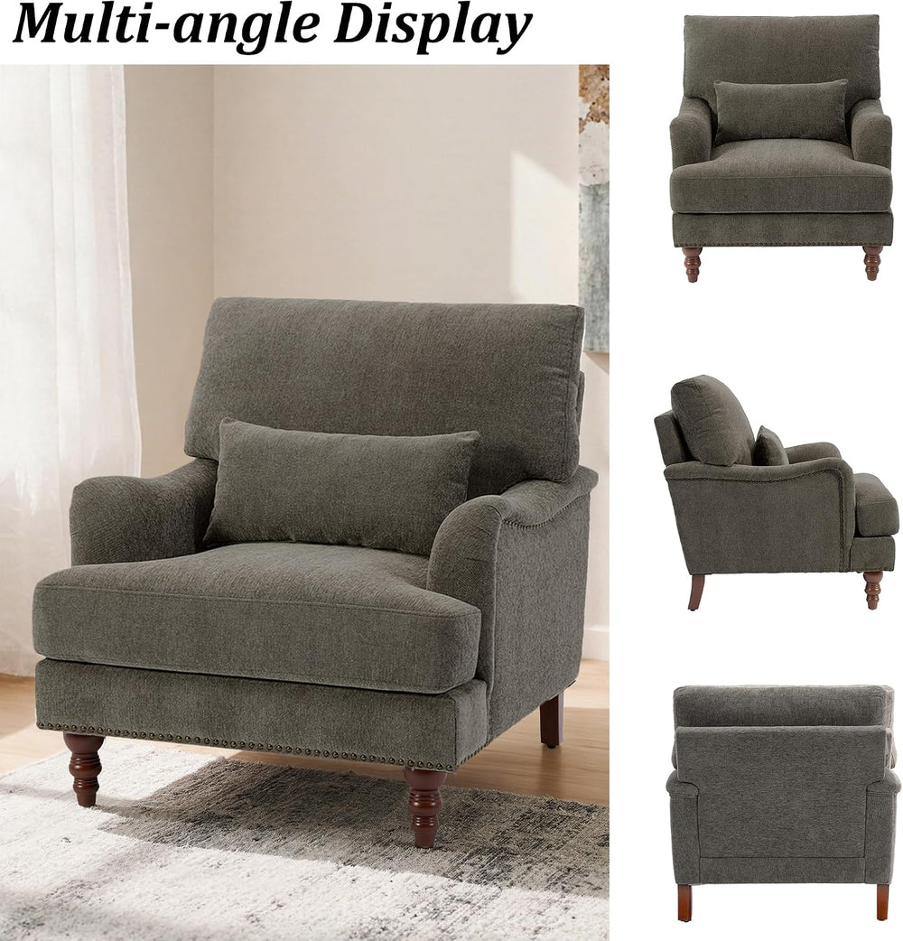 Mid-Century Modern Accent Chair with Lumbar Pillow, Tan, 1 Pack
