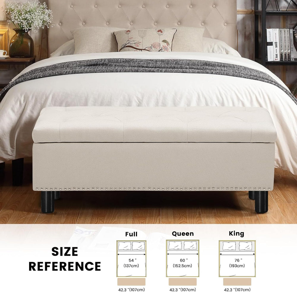 Furniliving Large Storage Ottoman, Beige, Wood Frame, Linen Fabric, 285 Lbs C...