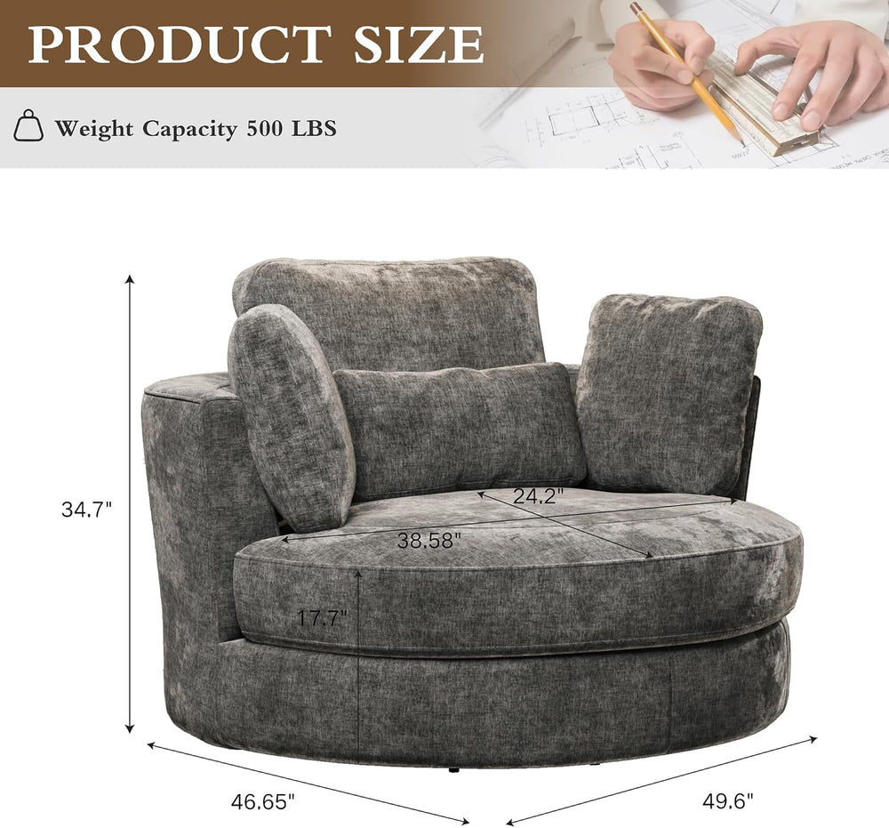 Chifee & Vingol 49.6" Oversized Swivel Accent Chair, Upholstered Rou...
