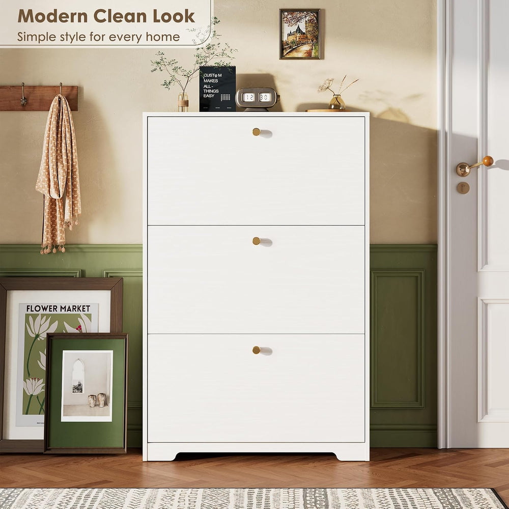 Shoe Cabinet with 3 Flip Drawers, Narrow Shoe Organizer Cabinet, Freestanding...