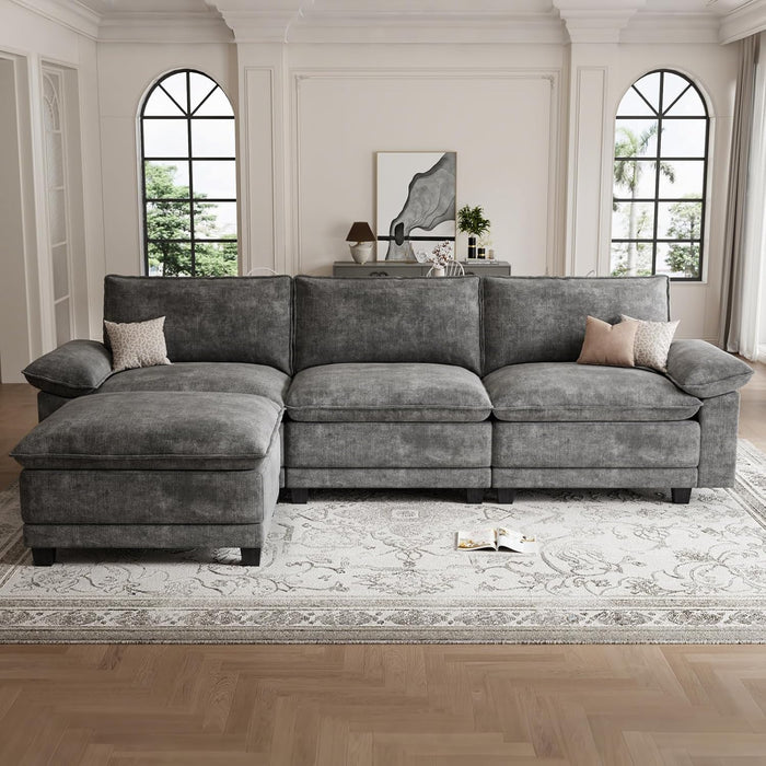 108" Modular Sectional Couch, L Shaped Cloud Sofa for Living Room | Comfortable Foam Cushions, Sturdy Frame, Appealing Appearance, Easy Assembly, Soft Chenille, Modular Design, Dark Gray