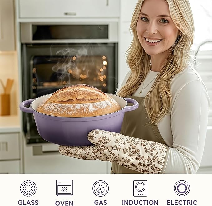 Oval Dutch Oven for Bread Baking, 4.5 Quart Non Stick Enameled Cast Iron Dutch