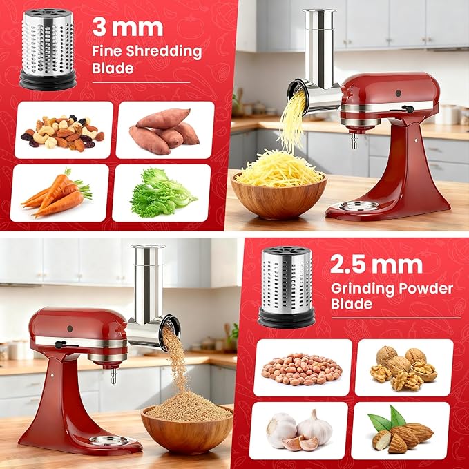 KITOART Stainless Steel Slicer Shredder & Cheese Grater Attachment