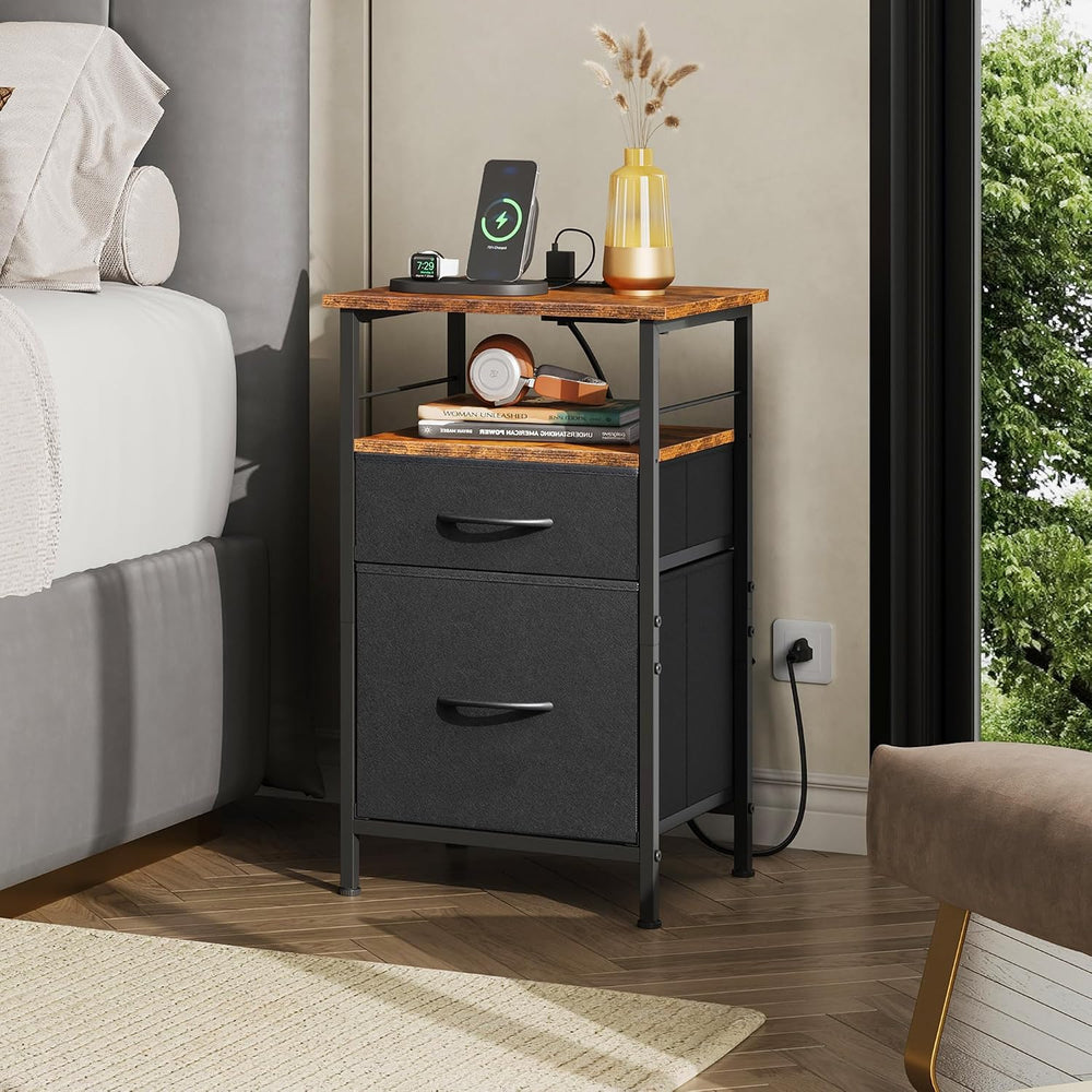 WLIVE Nightstands Set of 2, Night Stand Set 2 with Charging Station, Bedside ...