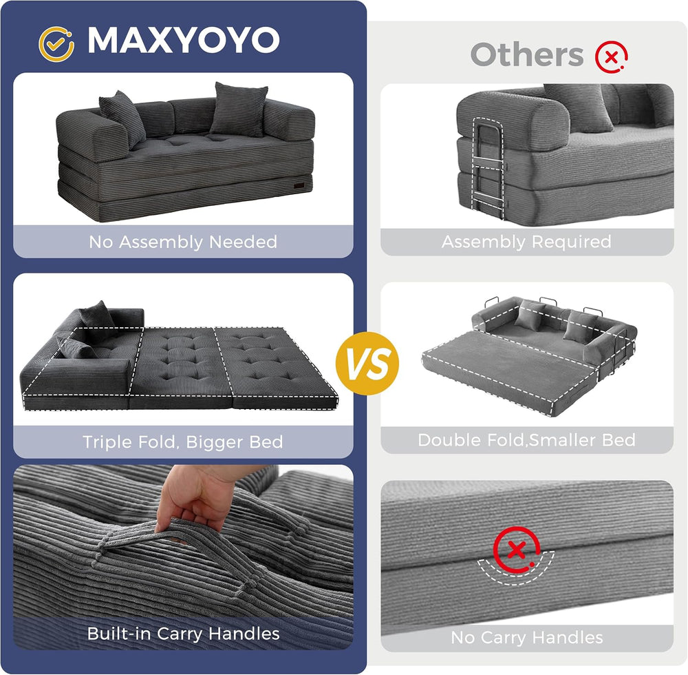 MAXYOYO 63" Convertible Sofa Bed, Boneless Futon Couch Floor Sofa, Dark ...