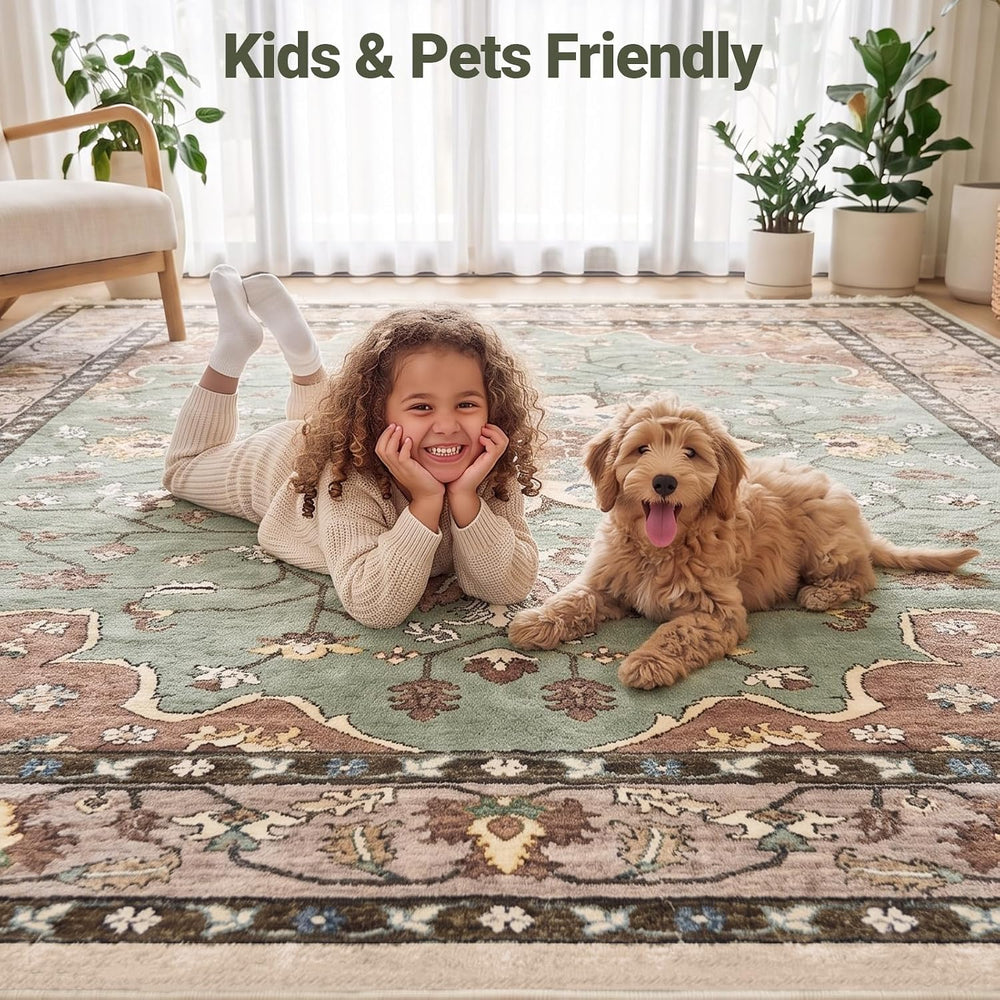 9x12 Washable Area Rug, Large Vintage Distressed Medallion Rugs